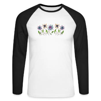 Fleur - T-shirt baseball manches longues Homme - blanc/noir - Devant - Nik (191cm)