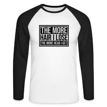 I get more head - Unisex Baseballshirt langarm - Weiß/Schwarz - Vorne - Nik (191cm)