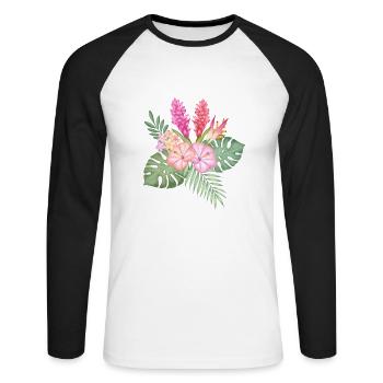 Tropical flower greeting - Unisex Long Sleeve Baseball T-Shirt - white/black - Front - Nik (191cm)