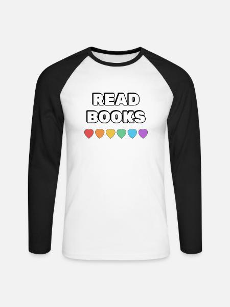 Read Books Rainbow Hearts - Unisex Long Sleeve Baseball T-Shirt - white/black