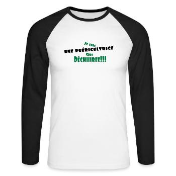 une puéricultrice - T-shirt baseball manches longues Homme - blanc/noir - Devant - Nik (191cm)