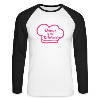 queen of the kitchen koenigin emblem kochmuetze hu - Unisex Baseballshirt langarm - Weiß/Schwarz - Vorne - Nik (191cm)