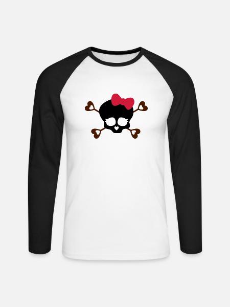 tete de mort noeud - T-shirt baseball manches longues Homme - blanc/noir