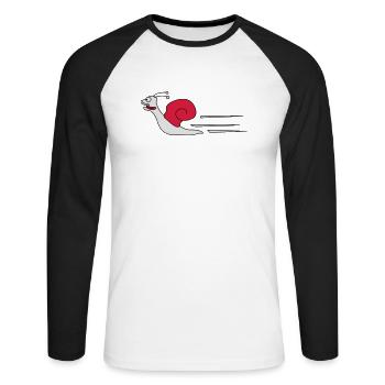 Fast Snail - Unisex Baseballshirt langarm - Weiß/Schwarz - Vorne - Nik (191cm)