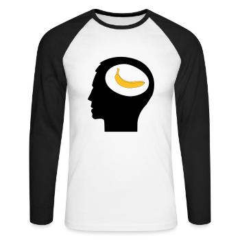 , Banane im Kopf - Unisex Baseballshirt langarm - Weiß/Schwarz - Vorne - Nik (191cm)