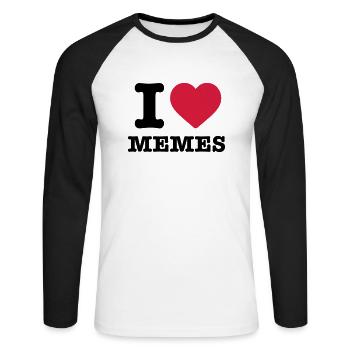I love Memes Herz rot Spruch Sprüche Meme Geschenk - Unisex Baseballshirt langarm - Weiß/Schwarz - Vorne - Nik (191cm)