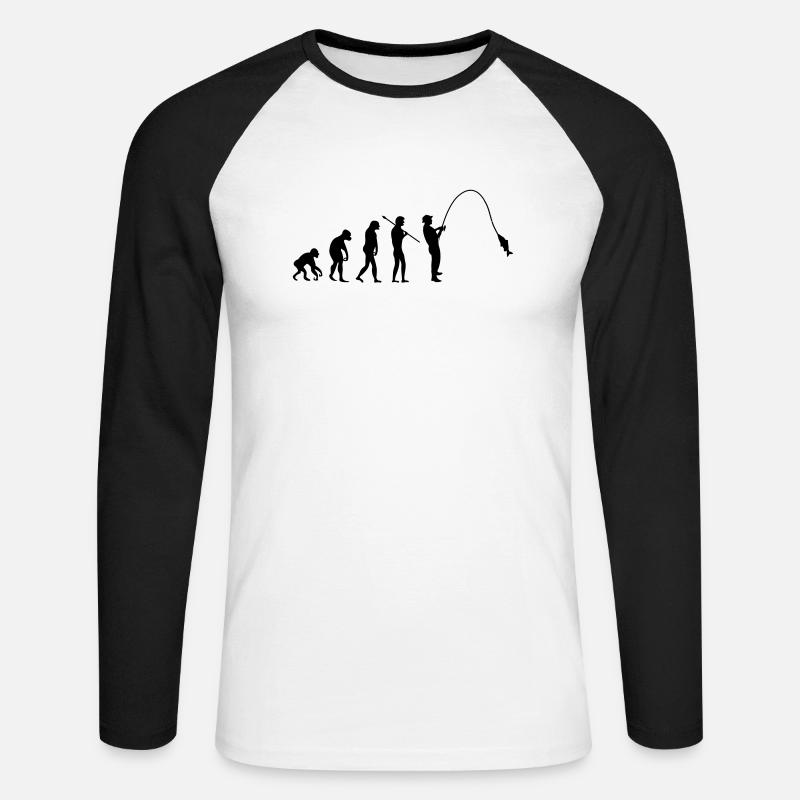 fishing_evolution_001 - Unisex Baseballshirt langarm - Weiß/Schwarz