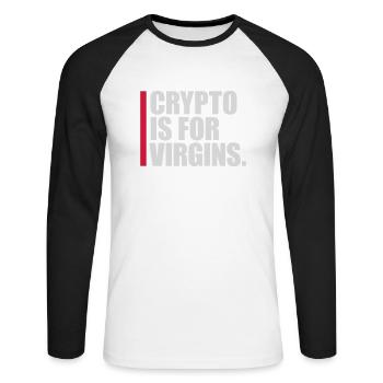 crypto is for virgins - Unisex Baseballshirt langarm - Weiß/Schwarz - Vorne - Nik (191cm)