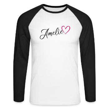 Amelie Last name First name Heart pink - Unisex Long Sleeve Baseball T-Shirt - white/black - Front - Nik (191cm)
