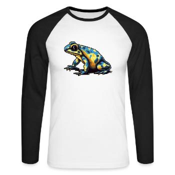 Farbenfroher Retro Pixel Pfeilgiftfrosch in 8 Bit - Unisex Baseballshirt langarm - Weiß/Schwarz - Vorne - Nik (191cm)
