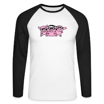 3 DJ Party Pigs Team Three Friends Party Crew - Unisex Long Sleeve Baseball T-Shirt - white/black - Front - Nik (191cm)