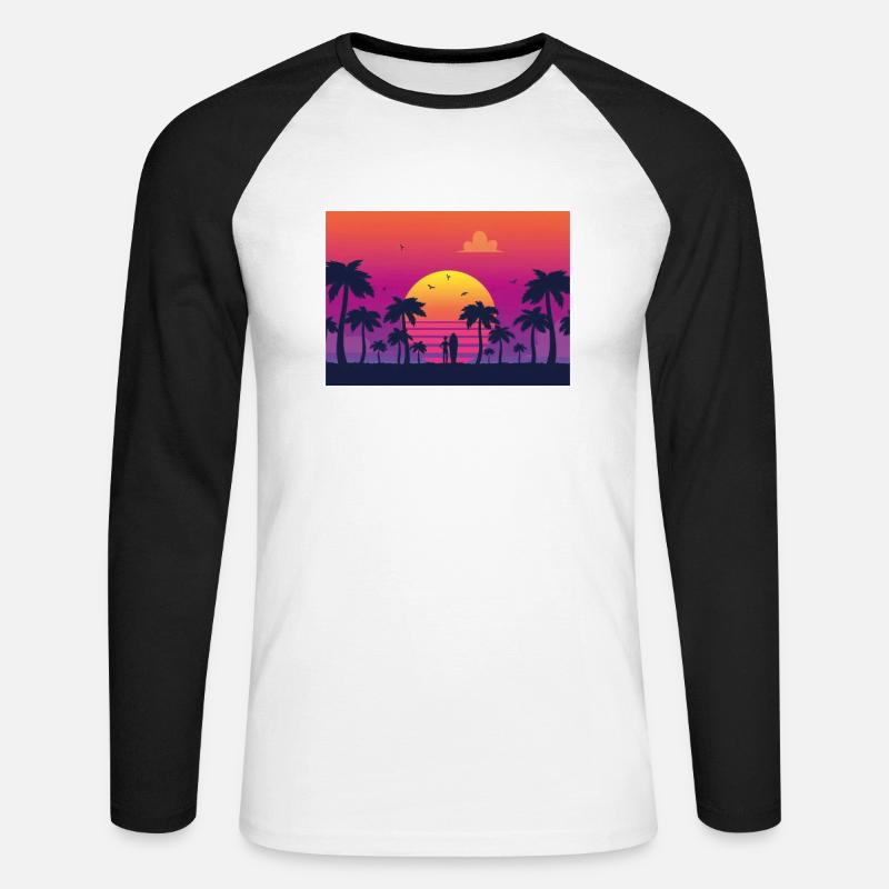 sunset surf - Unisex Baseballshirt langarm - Weiß/Schwarz