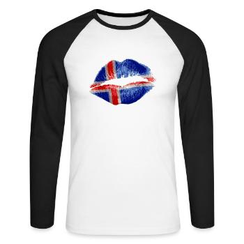 Kiss (Islande / Islande) - T-shirt baseball manches longues Homme - blanc/noir - Devant - Nik (191cm)