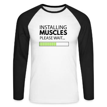 muscle_man - Unisex Long Sleeve Baseball T-Shirt - white/black - Front - Nik (191cm)