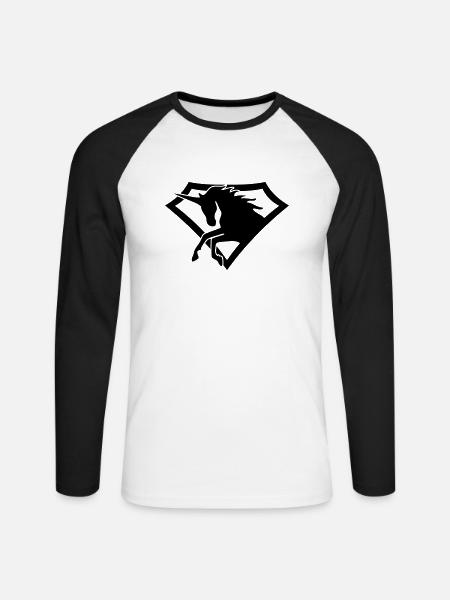 Super-Einhorn1 - Unisex Baseballshirt langarm - Weiß/Schwarz