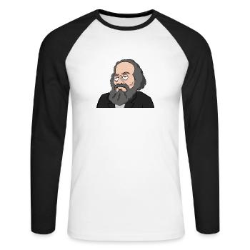 Karl Marx - Unisex Baseballshirt langarm - Weiß/Schwarz - Vorne - Nik (191cm)