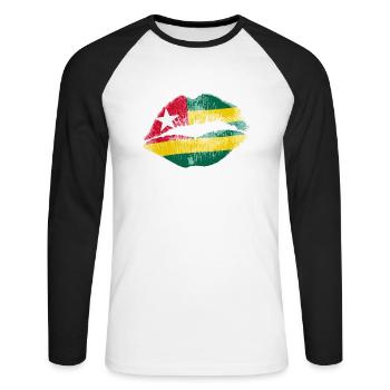 Kiss (Togo) - T-shirt baseball manches longues Homme - blanc/noir - Devant - Nik (191cm)
