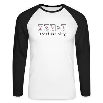 you and i are chemistry - Unisex Long Sleeve Baseball T-Shirt - white/black - Front - Nik (191cm)