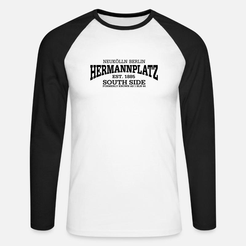 Hermann Platz Berlin Neukölln - Maglia da baseball a manica lunga da uomo - bianco/nero