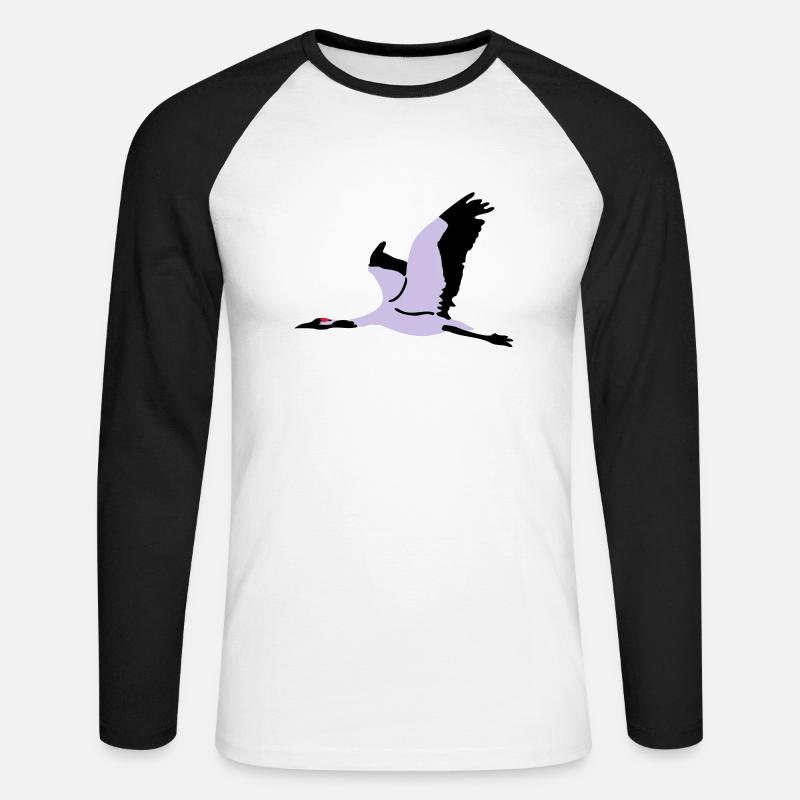 Kranich - Unisex Baseballshirt langarm - Weiß/Schwarz