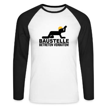 chantier de construction d'entrer interdit - T-shirt baseball manches longues Homme - blanc/noir - Devant - Nik (191cm)