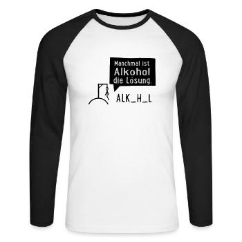 Alkohol - Unisex Baseballshirt langarm - Weiß/Schwarz - Vorne - Nik (191cm)