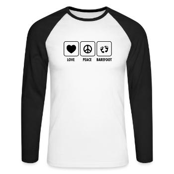 Love, Peace, Barefoot - Unisex Long Sleeve Baseball T-Shirt - white/black - Front - Nik (191cm)