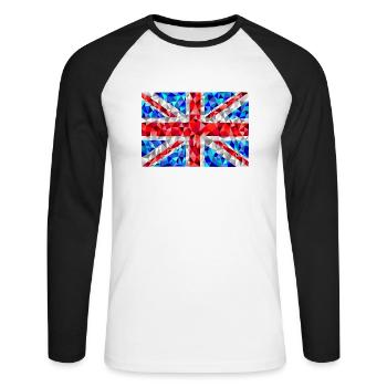 Union Jack im low poly Diamant Stil - Unisex Baseballshirt langarm - Weiß/Schwarz - Vorne - Nik (191cm)