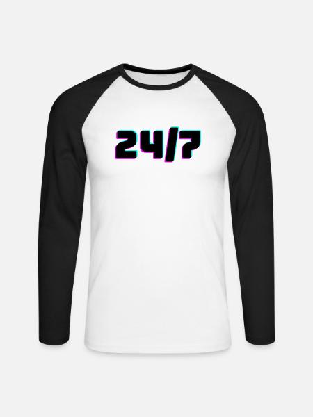 24/7 - Unisex Baseballshirt langarm - Weiß/Schwarz