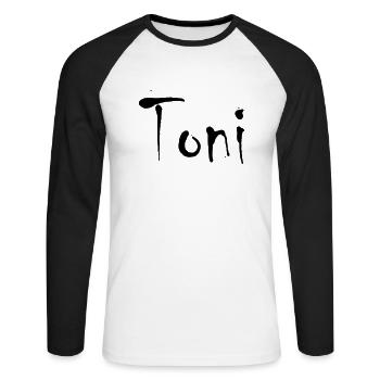 Toni - Unisex Baseballshirt langarm - Weiß/Schwarz - Vorne - Nik (191cm)