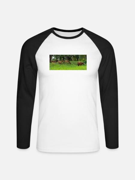 Pferde auf der Wiese - Unisex Baseballshirt langarm - Weiß/Schwarz