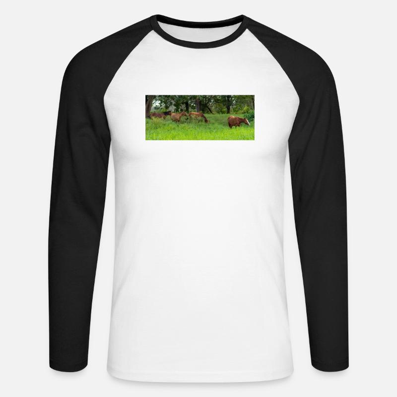 Pferde auf der Wiese - Unisex Baseballshirt langarm - Weiß/Schwarz