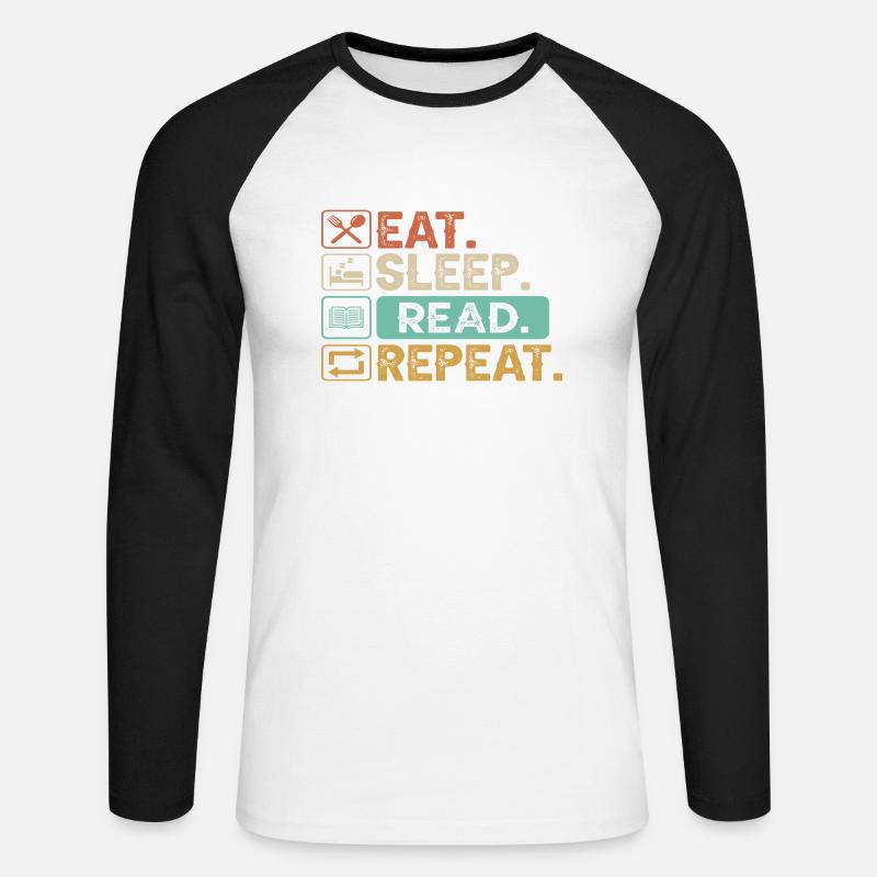 Eat Sleep Read Repeat - Unisex Baseballshirt langarm - Weiß/Schwarz