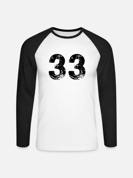 33 - Unisex Long Sleeve Baseball T-Shirt - white/black