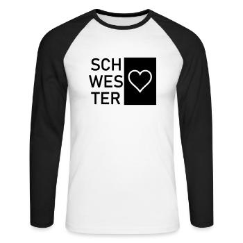 Schwesterherz - Unisex Baseballshirt langarm - Weiß/Schwarz - Vorne - Nik (191cm)