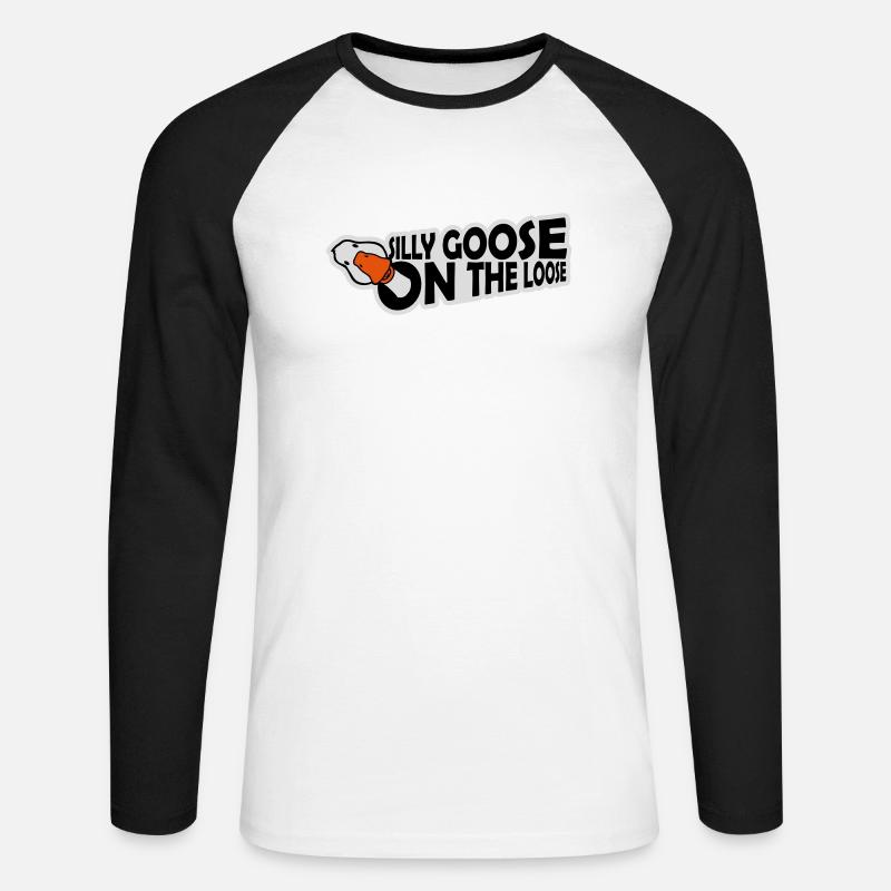 goose on the loose - Unisex Baseballshirt langarm - Weiß/Schwarz