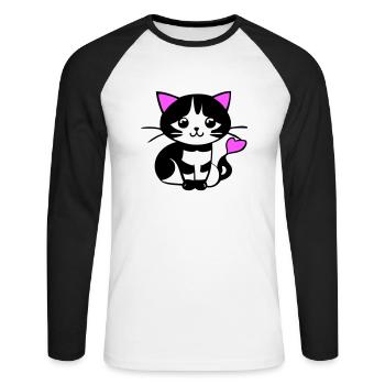 Chat mignon dans la bande dessinée - T-shirt baseball manches longues Homme - blanc/noir - Devant - Nik (191cm)