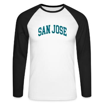San Jose blue white - Unisex Baseballshirt langarm - Weiß/Schwarz - Vorne - Nik (191cm)