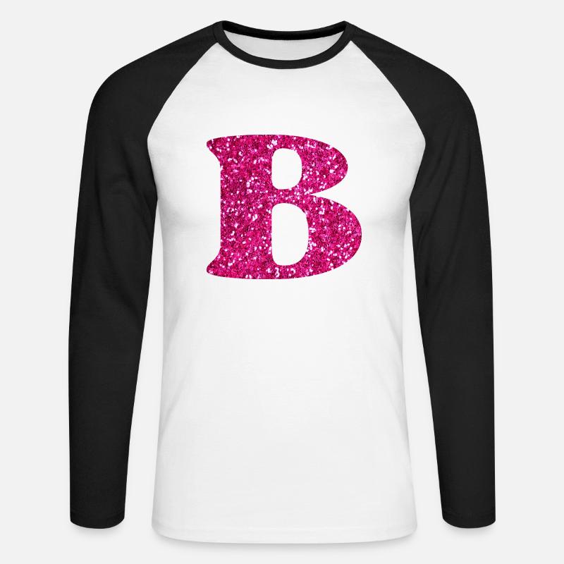 Buchstabe b rosa Glitzer - Unisex Baseballshirt langarm - Weiß/Schwarz