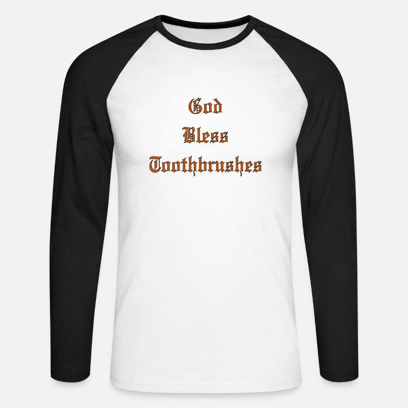 GodBlessToothbrushes - Unisex Baseballshirt langarm - Weiß/Schwarz