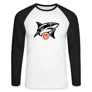 Die Basketballmannschaft der Haie - Unisex Baseballshirt langarm - Weiß/Schwarz - Vorne - Nik (191cm)