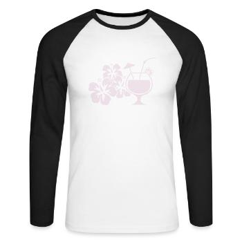 Boisson cocktail à l’hibiscus d’Hawaï - T-shirt baseball manches longues Homme - blanc/noir - Devant - Nik (191cm)