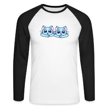 Deux chats heureux 2 amis Couple Équipe Couple - T-shirt baseball manches longues Homme - blanc/noir - Devant - Nik (191cm)
