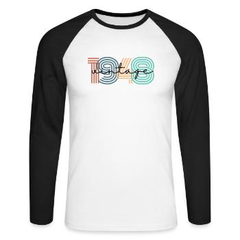 1948 vintage rétro - T-shirt baseball manches longues Homme - blanc/noir - Devant - Nik (191cm)