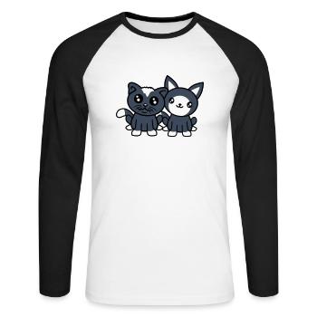 2 chats amis équipe équipage deux chatons de compagnie - T-shirt baseball manches longues Homme - blanc/noir - Devant - Nik (191cm)