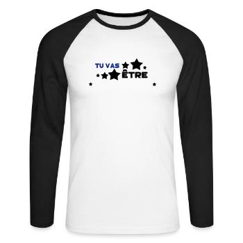 tu vas être ajoute ton mot - T-shirt baseball manches longues Homme - blanc/noir - Devant - Nik (191cm)