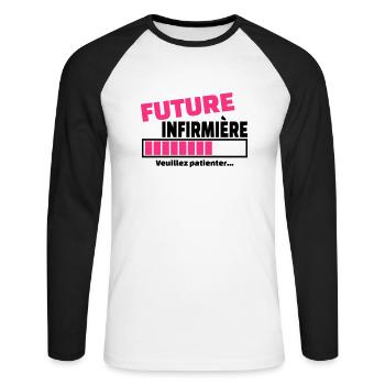 future infirmière - T-shirt baseball manches longues Homme - blanc/noir - Devant - Nik (191cm)