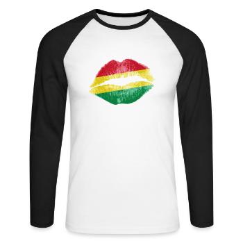 Kiss (Bolivia) - Unisex Long Sleeve Baseball T-Shirt - white/black - Front - Nik (191cm)