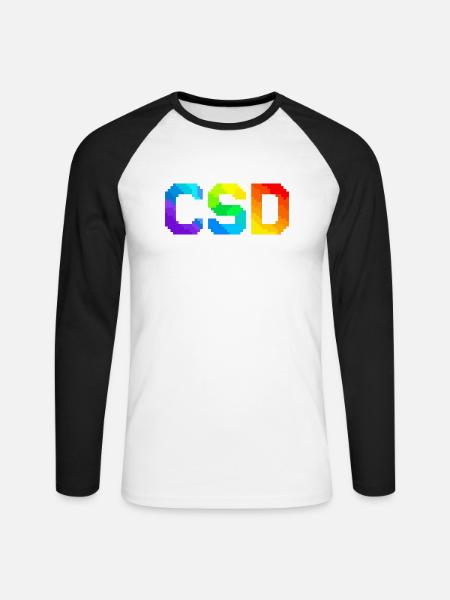 CSD - Pixel Pride Flag - Unisex Baseballshirt langarm - Weiß/Schwarz