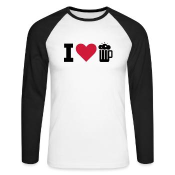 J'aime la bière / j'aime la bière - T-shirt baseball manches longues Homme - blanc/noir - Devant - Nik (191cm)